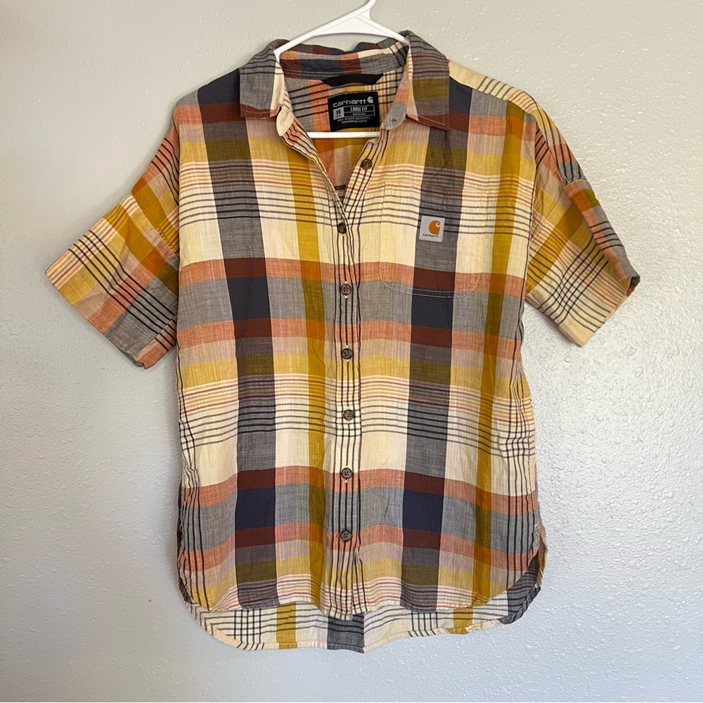 Carhartt Women's Lightweight Twill Plaid Short Sleeve Shirt size XS casual